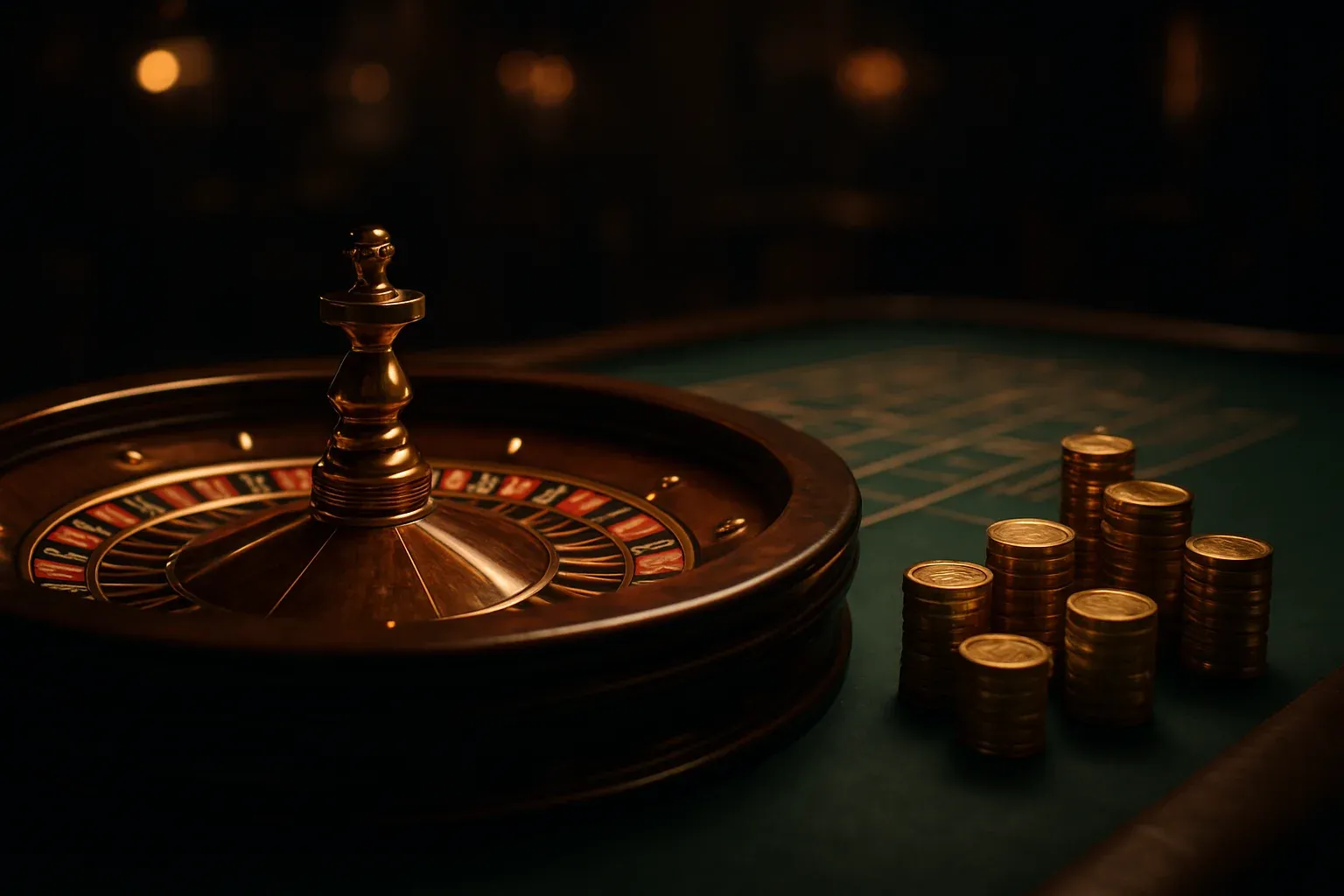 Elegant live casino table with glowing roulette wheel and golden chips